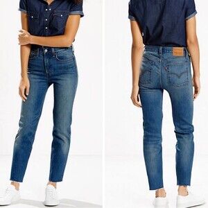 Levi's White Oak Cone Denim Blue Jeans Wedgie Straight Fit Fray Ankle Women's 26